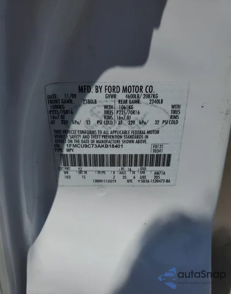 2010 Ford Escape Xls from USA, damaged, VIN 1FMCU9C73AKB18401